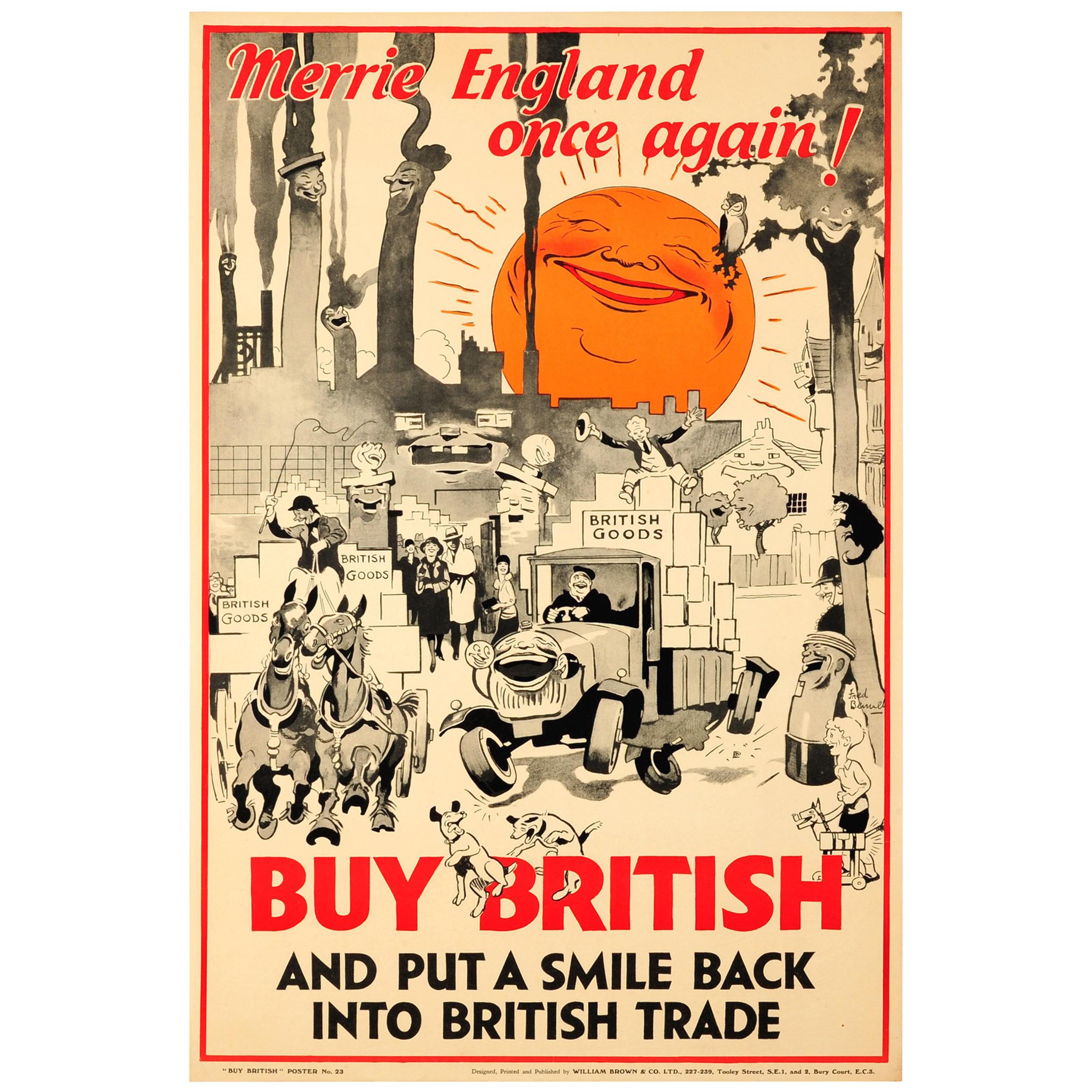 Britisches Vintage-Kaufplakat im Vintage-Stil – Merrie England Once Again! - Britischer Handel
