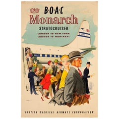 Original Vintage Poster BOAC Monarch Stratocruiser London To New York & Montreal