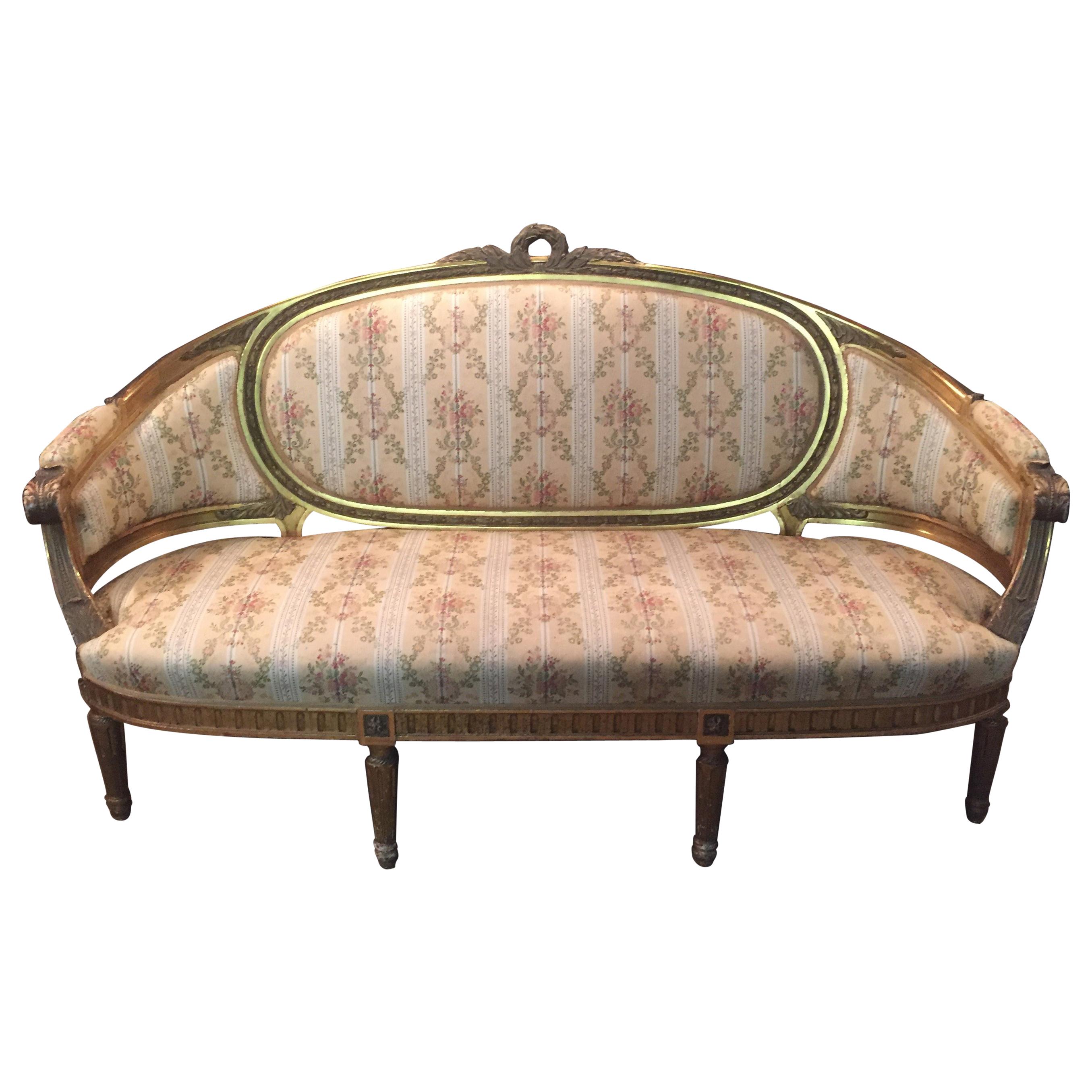 19th Century Sofa in Louis XVI Style, Solid Beech Wood Poliment Gilded