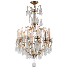 French Late 19th Century Crystal 12-Light Chandelier with Brass Armature