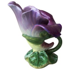 Majolica Purple Flowers Vase Jerome Massier Fils Vallauris, circa 1890