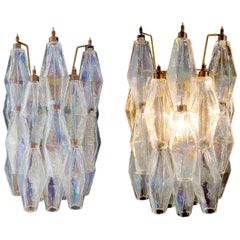 Pair of Sconces Iridescent Glass "Poliedri", Carlo Scarpa Style, Murano, 1970s