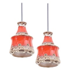 Retro Pair of Ceramic Pendant Lamp with Lava Glaze, Germany, 1970s