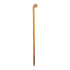 English 20th Century Bamboo Walking Cane with Know Head Handle and Warm Patina