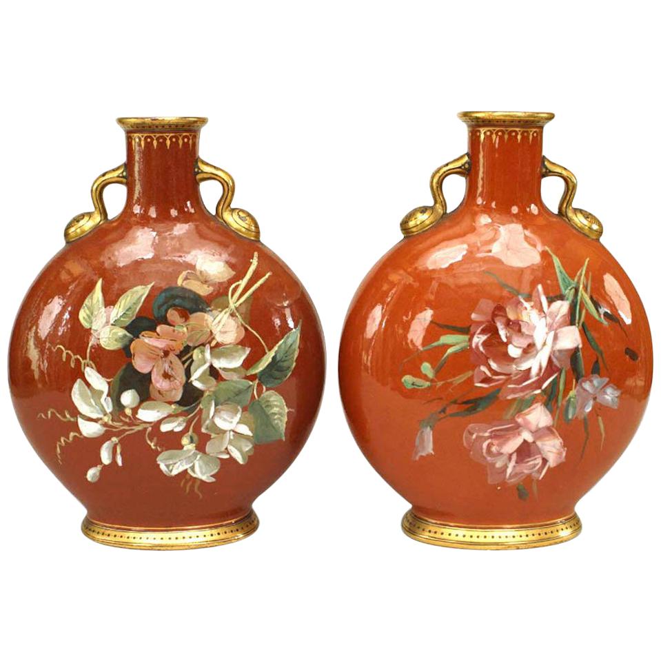 Pair of English Victorian Minton Porcelain Vases For Sale