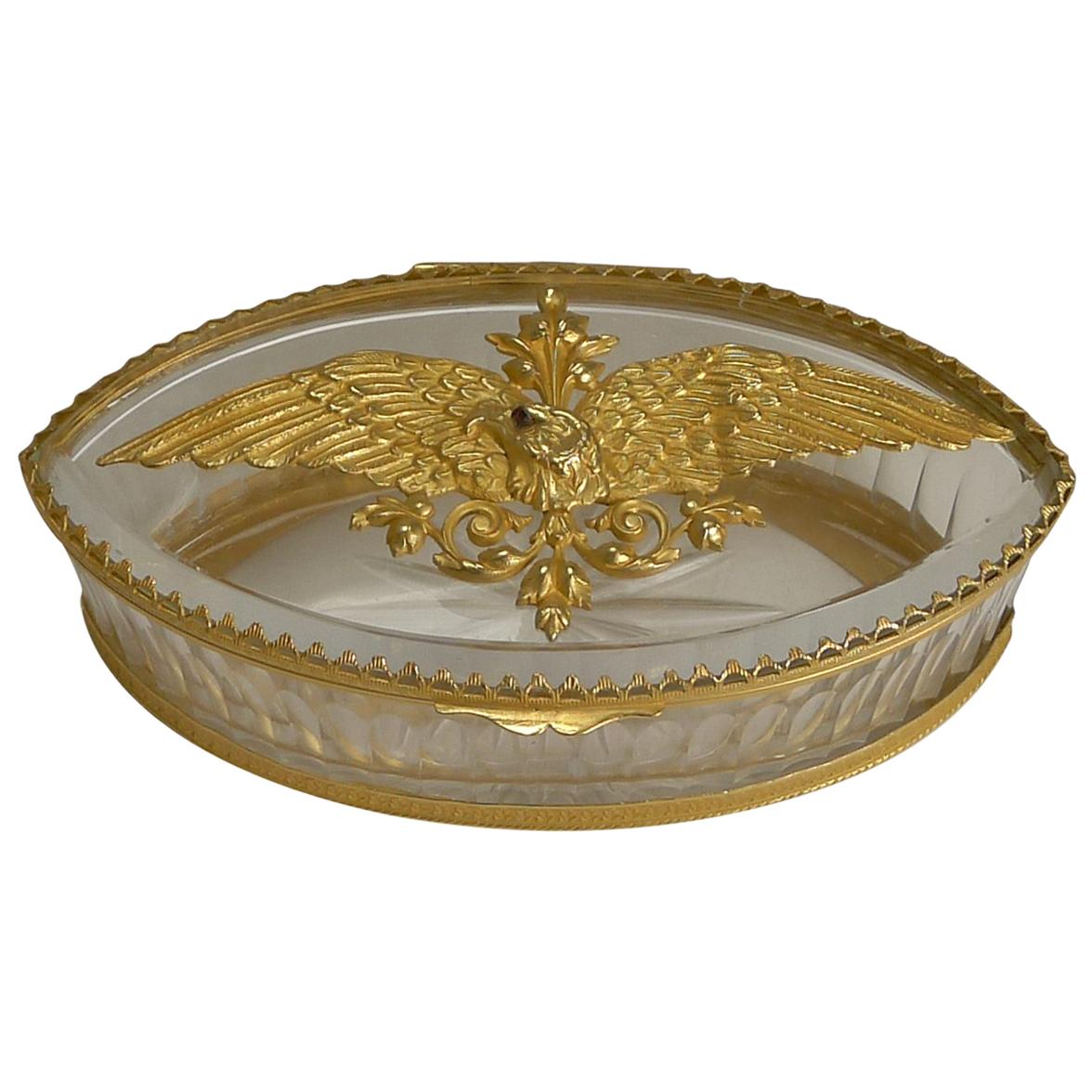 Boîte en cristal taillé français et bronze doré, aigle doré, vers 1900