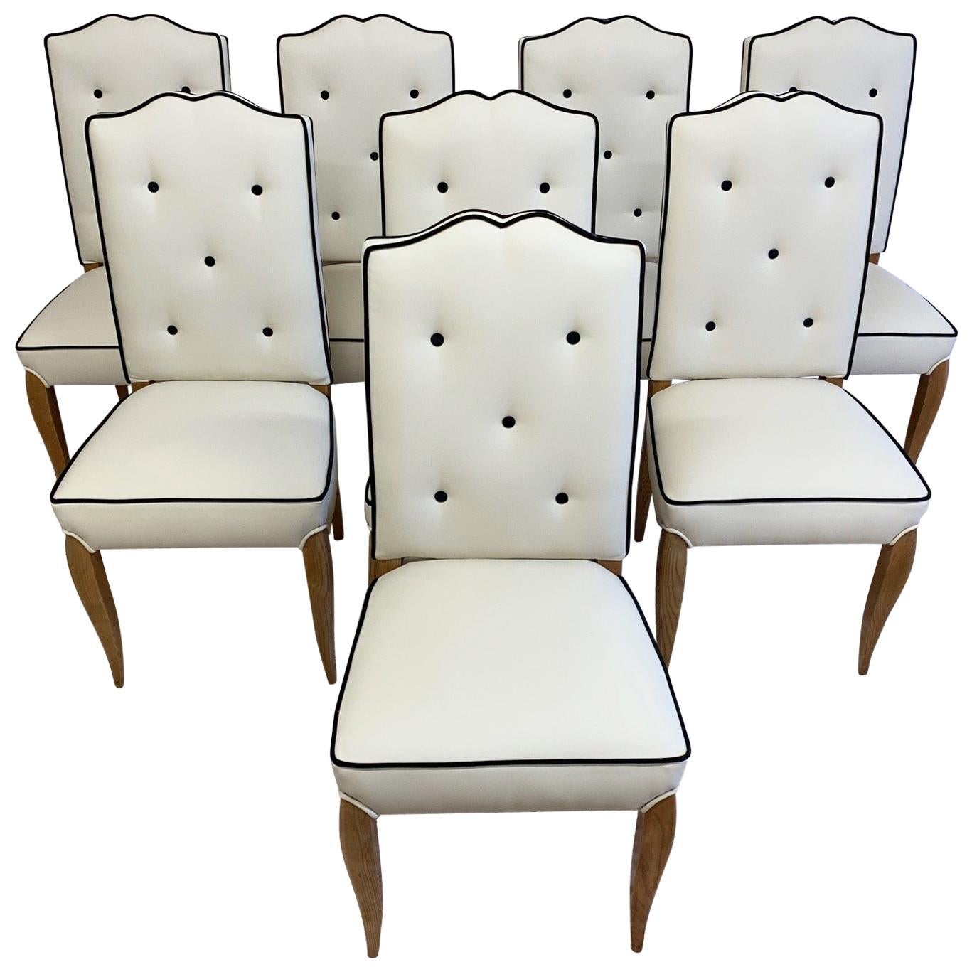 Set of 8 French Art Deco Durmast Dining Chairs, 1930s