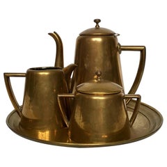 Art Deco German Brass Coffee Set from Hogri, 4 Pieces