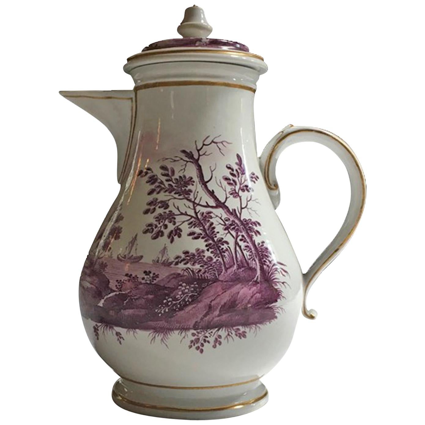 Italy Richard Ginori Mid-18th Century Porcelain Coffee Pot Landscapes in Purple