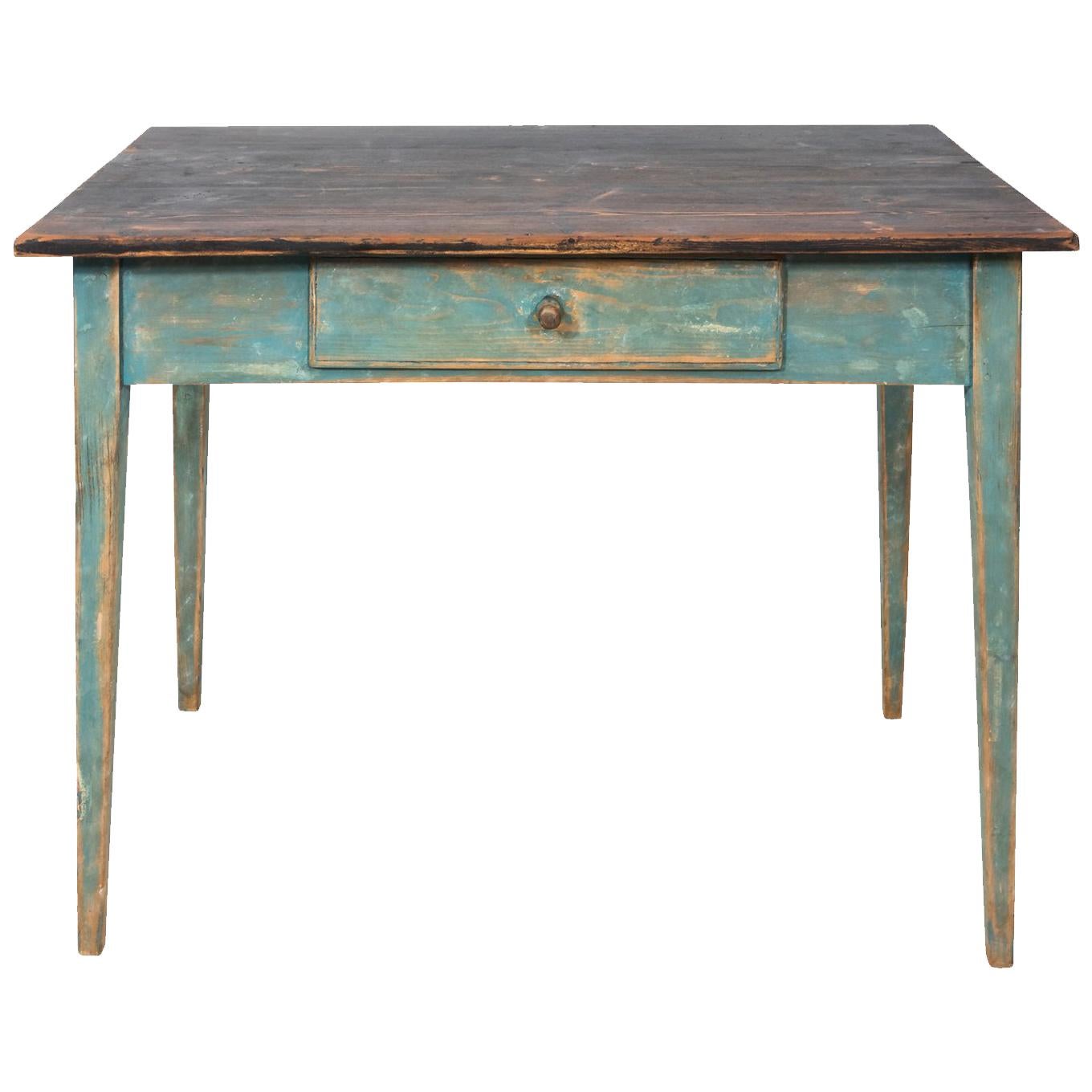 Mid-1800s Blue Painted Table with Black Painted Top im Angebot
