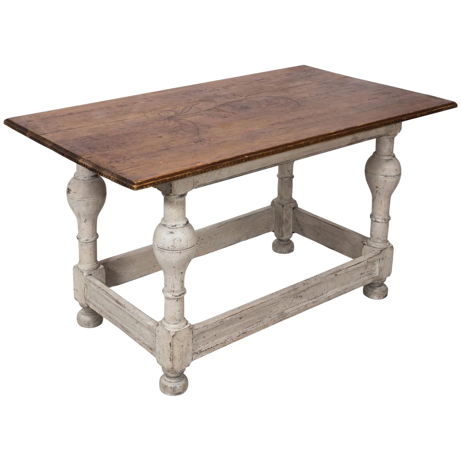 Painted Swedish Pinewood Table For Sale