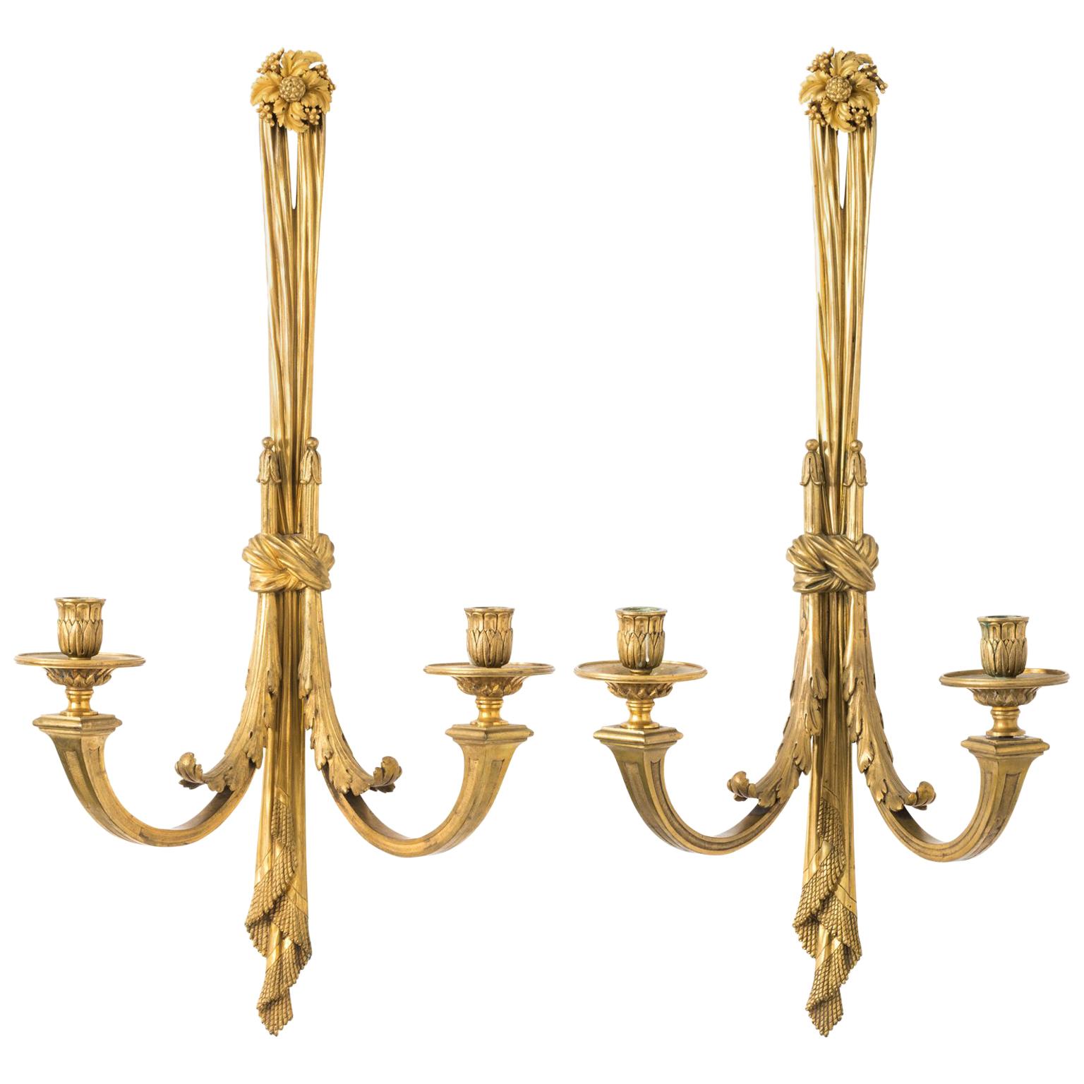Pair of Louis XV Gilt Bronze Wall Candelabra For Sale
