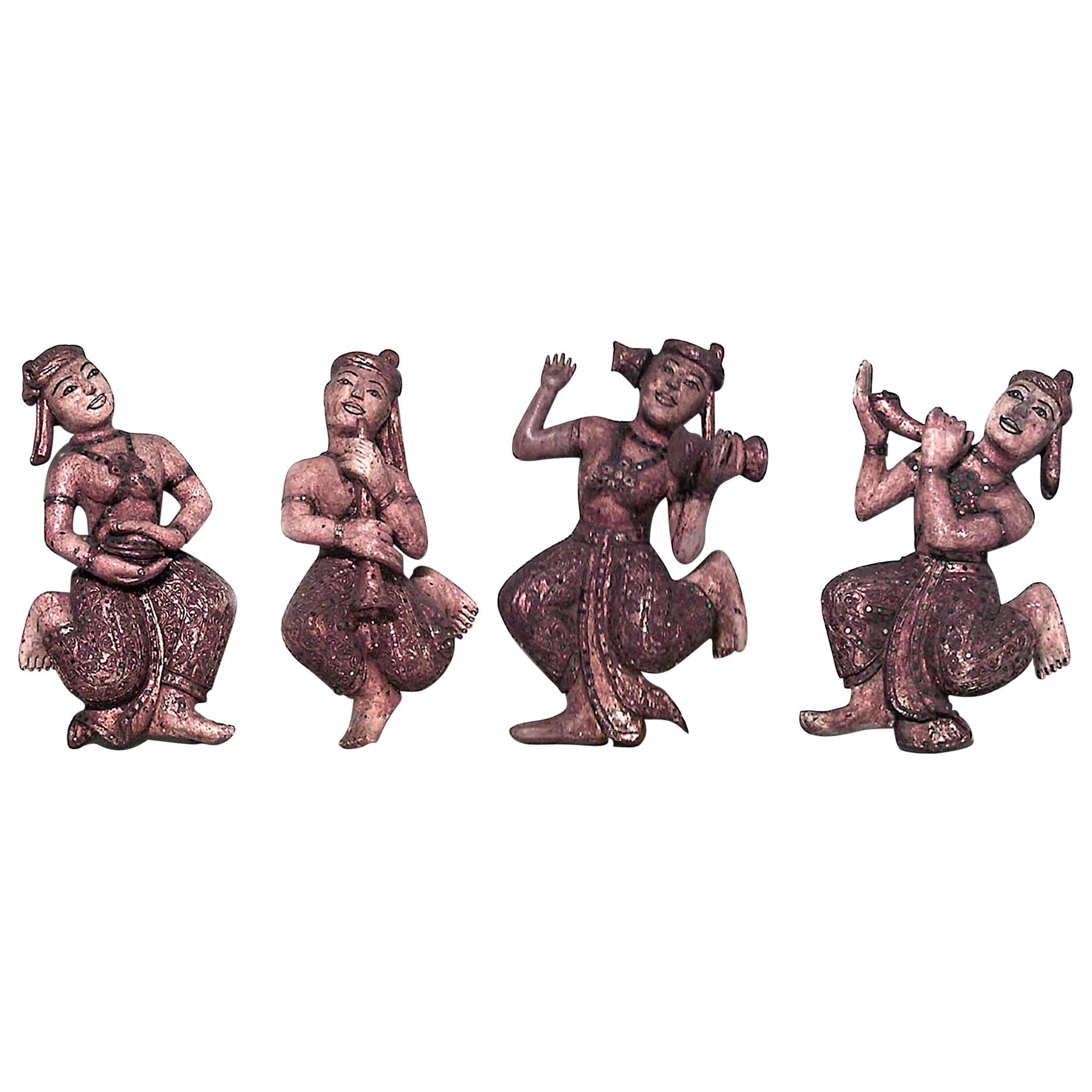 Set of 4 Siamese Gold Dancing Figures