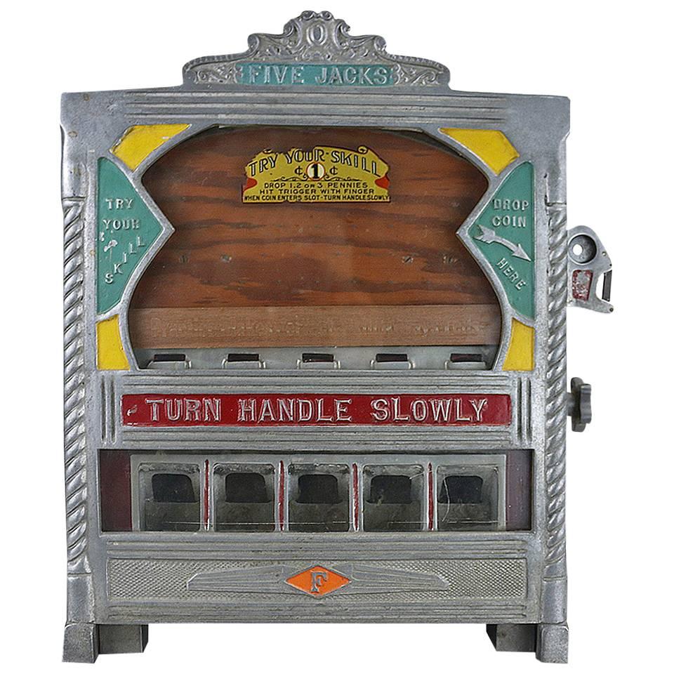 1930s Fields Rare Five Jacks Penny Drop Gambling Machine Trade Stimulator For Sale