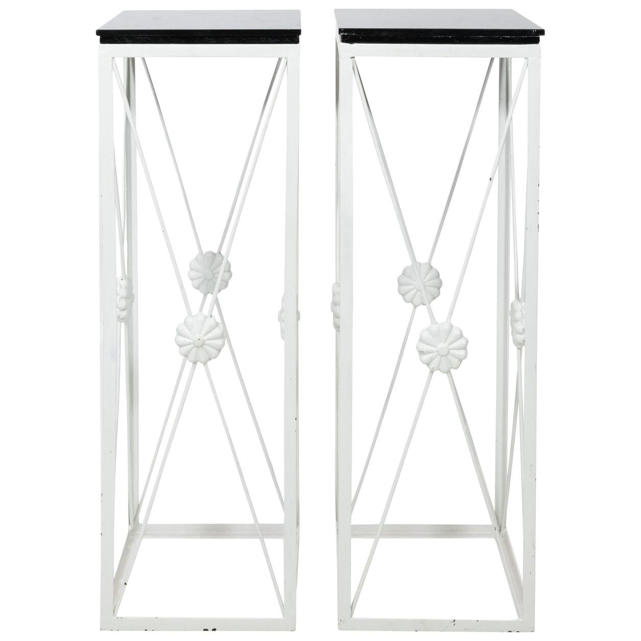 Pair of White Painted Iron Plant Stands, circa 1990 For Sale