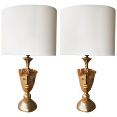 Pair of Gilt Bronze Lamps by Pierre Casenove for Fondica, France, 1980s