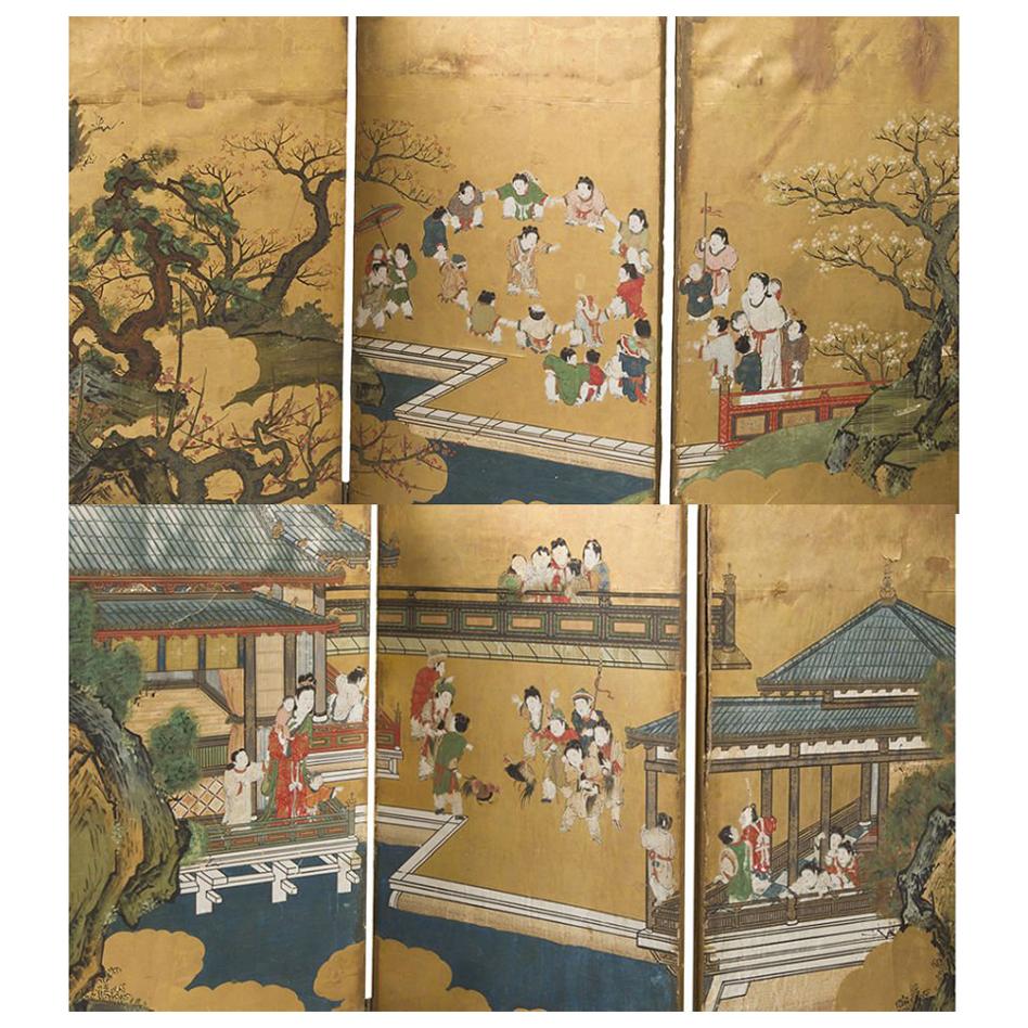 Pair of Japanese 18th Century Folding Screens For Sale