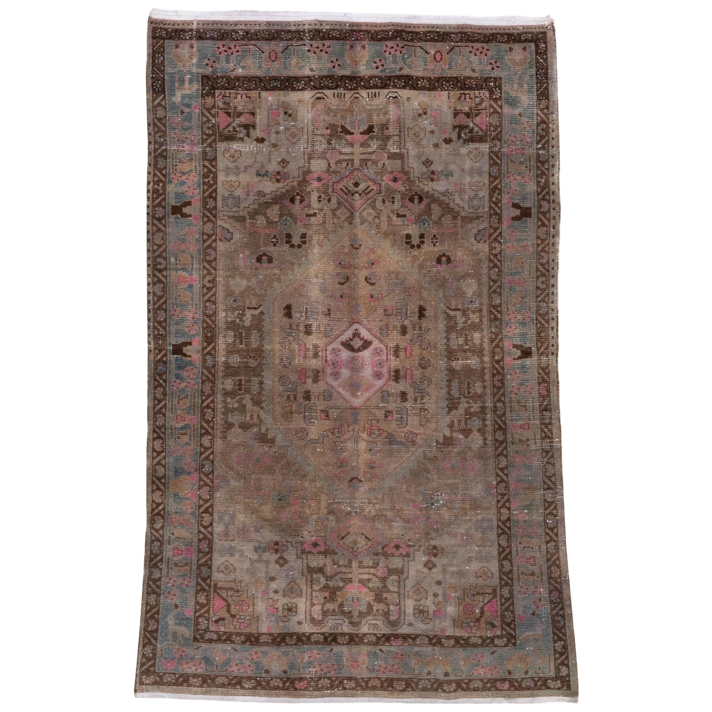 Antique Hamadan Rug, Pink Tones, circa 1910s