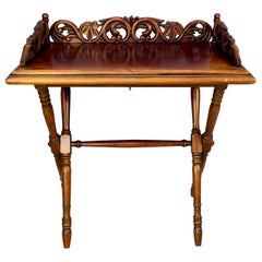 Used Victorian Style Ornate Carved Walnut Folding Table, circa 1920