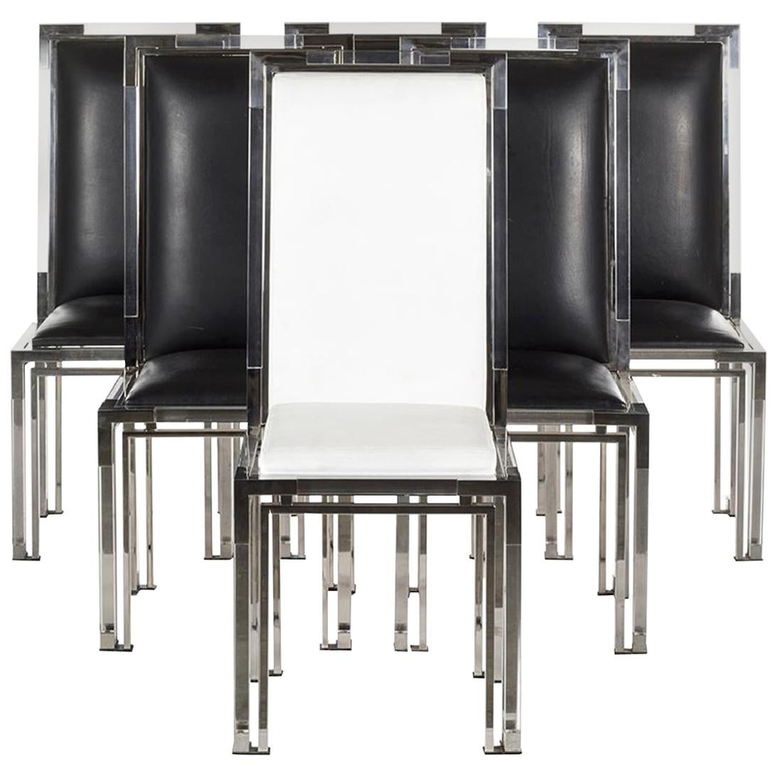 6 Dining Chairs in Lucite and Chrome by Charles Hollis Jones, Metric Collection