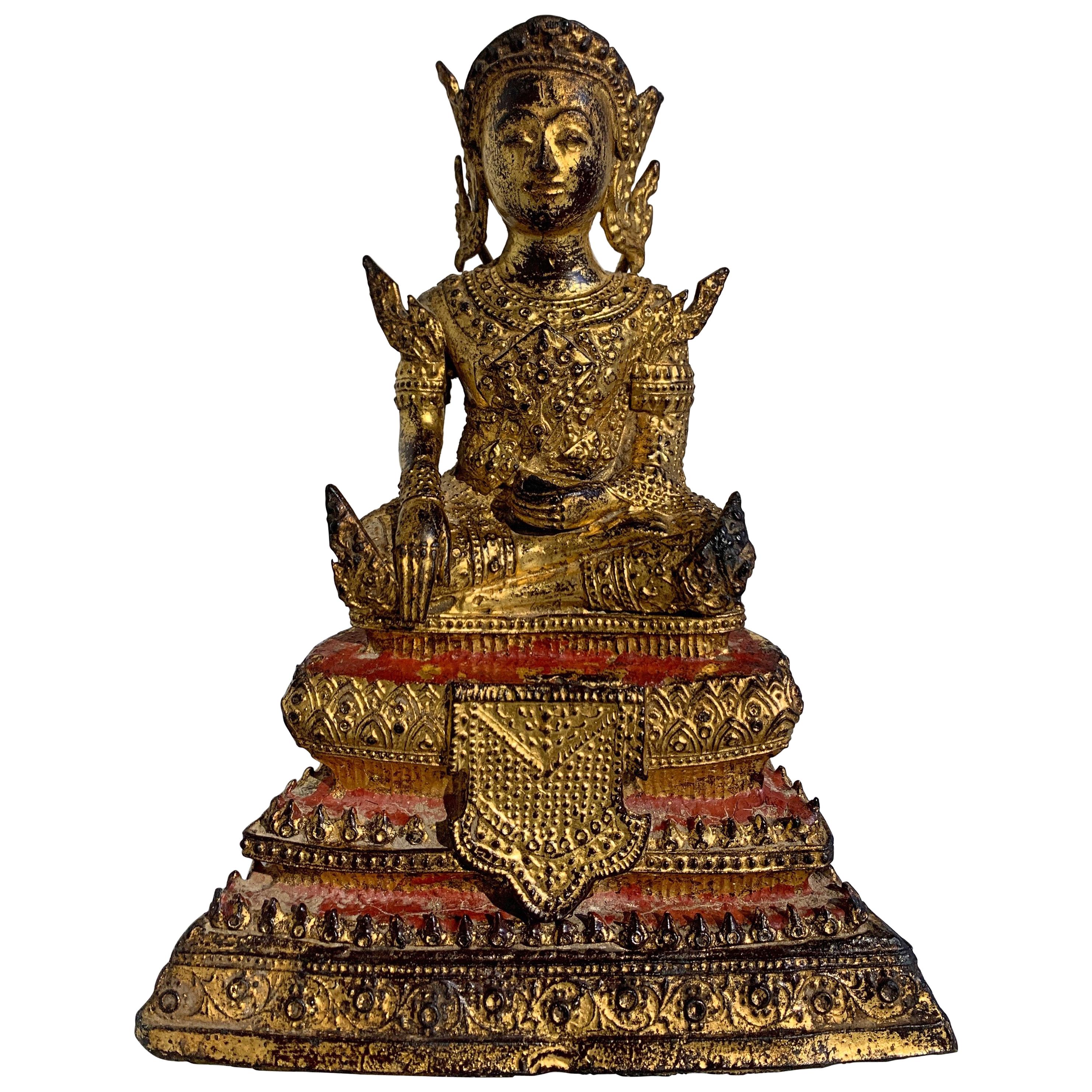 Small Thai Rattanakosin Gilt Bronze Buddha in Royal Attire, 19th Century