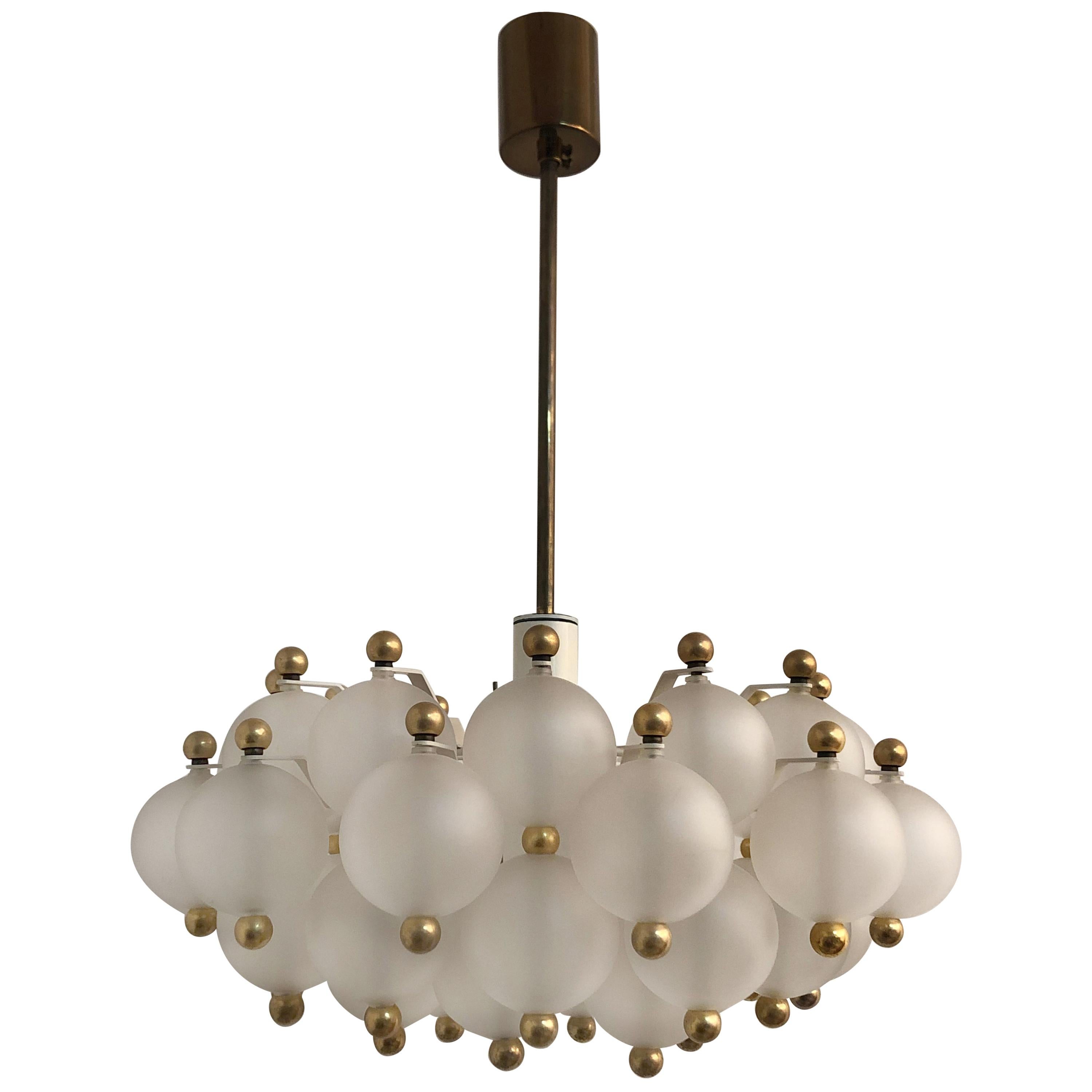 Midcentury Glass Balls and Brass Chandelier by Kinkeldey, circa 1960s