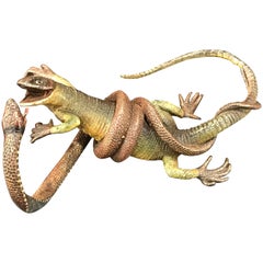 Gestuz Viennese Cold Painted Bronze Lizard and Snake Confrontation Sculpture