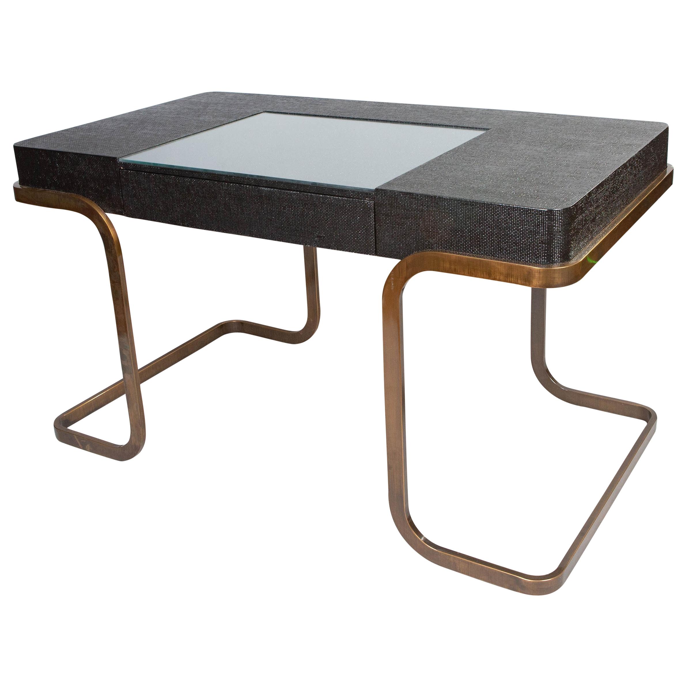 Mid Century Modern Chrome and Lacquered Raffia Desk