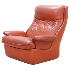 1970 Space Age Ox Red Leather Lounge Chair