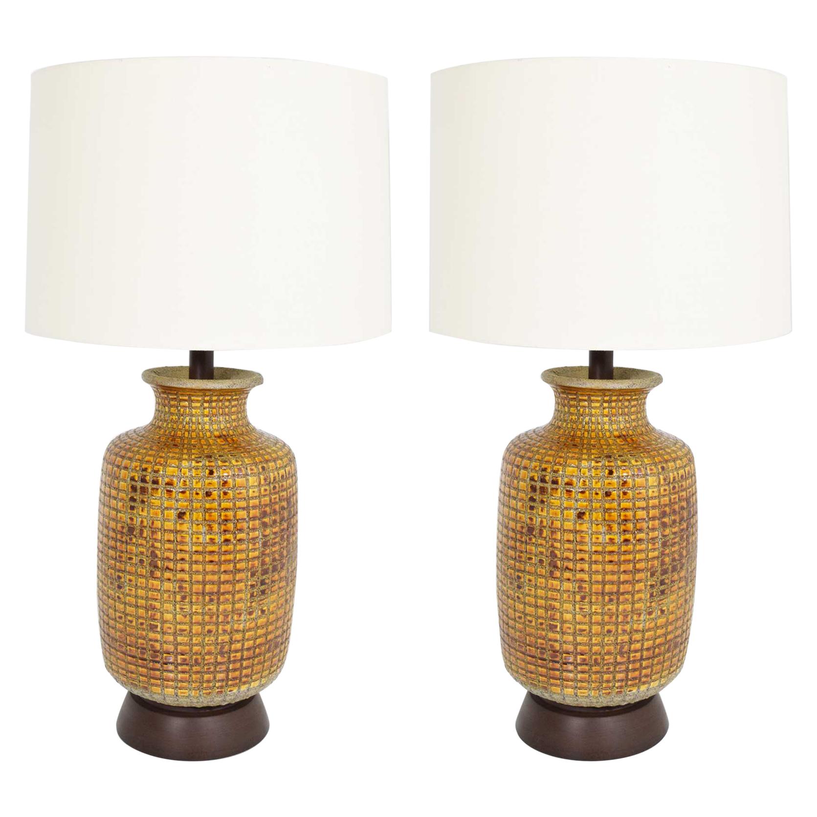 Pair of Large Midcentury Ceramic Earthernware Table Lamps