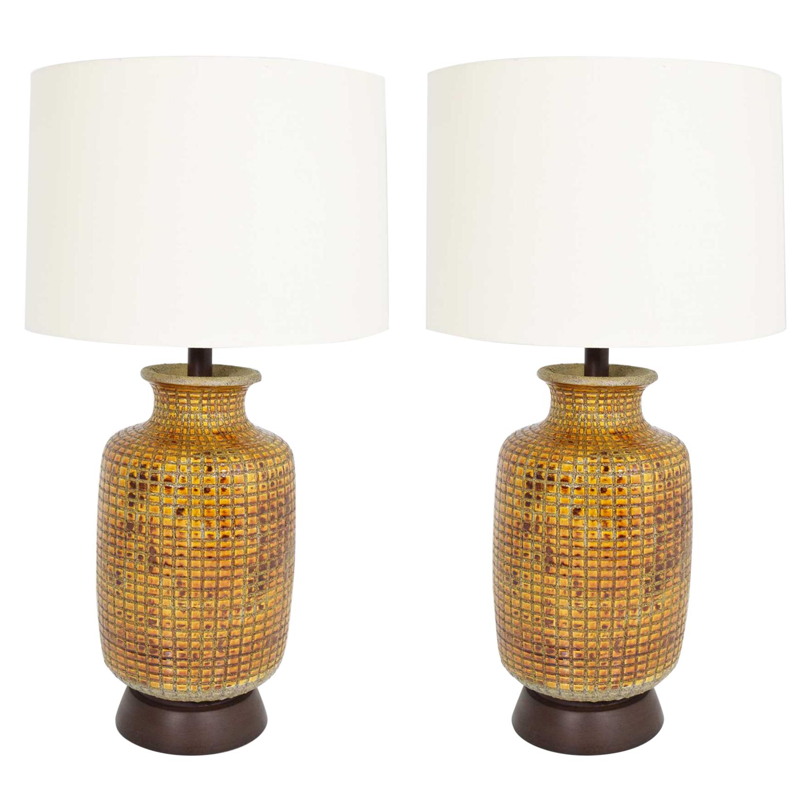 Pair of Large Floral Patterned Ceramic Table Lamps at 1stdibs