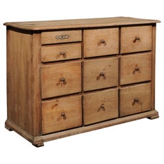 French Rustic Shopkeeper's 10-Drawer Wooden Chest from the 19th Century