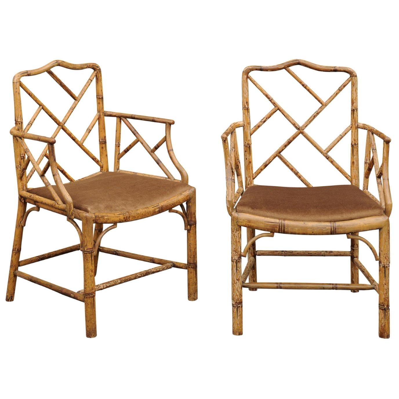 Pair of Vintage Faux Bamboo Chippendale Chairs at 1stDibs