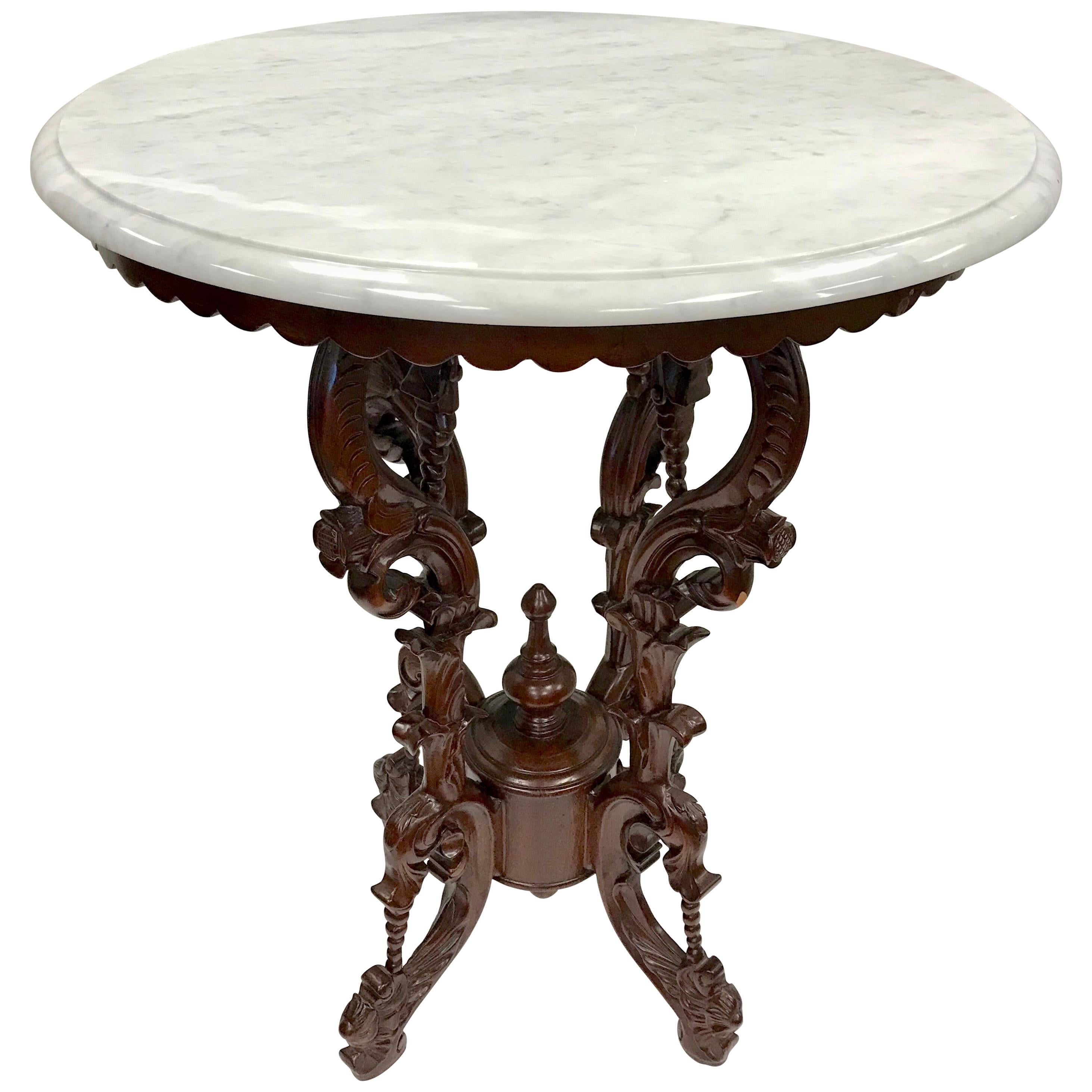 Victorian Carved Mahogany Marble-Top Round Table