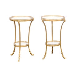 Pair of French Directoire Style 1920s Gilt Bronze Guéridons with Marble Tops