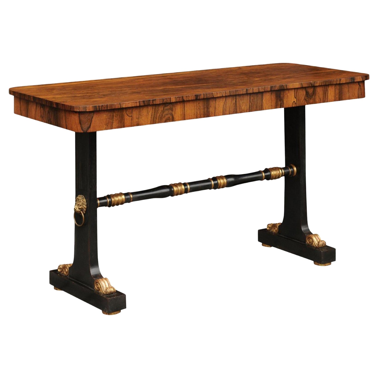 English Regency Console Table circa 1830 with Rosewood Top and Ebonized Base