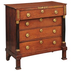French 1870s Empire Style Oak Commode with Frieze Drawer and Gilt Bronze Accents