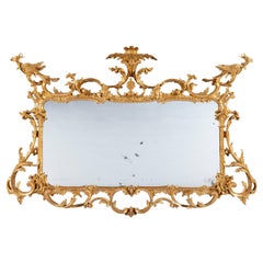 Chippendale Period 18th Century Giltwood & Gilt Gesso Overmantel Mirror 