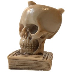 Vintage Italian Cast Ebonite Skull Ashtray, Signed, 1960s