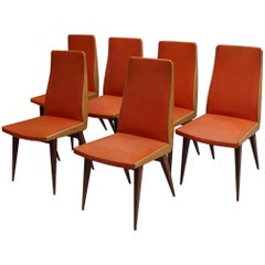 Vintage Set of 6 French 1950s Beech Chairs