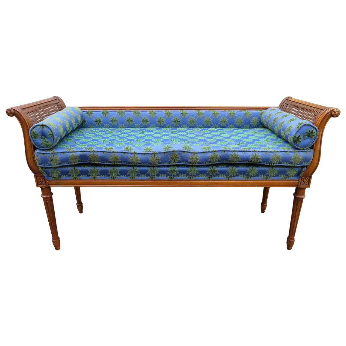 Wonderful Hollywood Regency Neoclassical Style Cane Arm Upholstered Bench