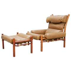 Arne Norell Model Inca Caramel Leather Lounge Chair and Ottoman