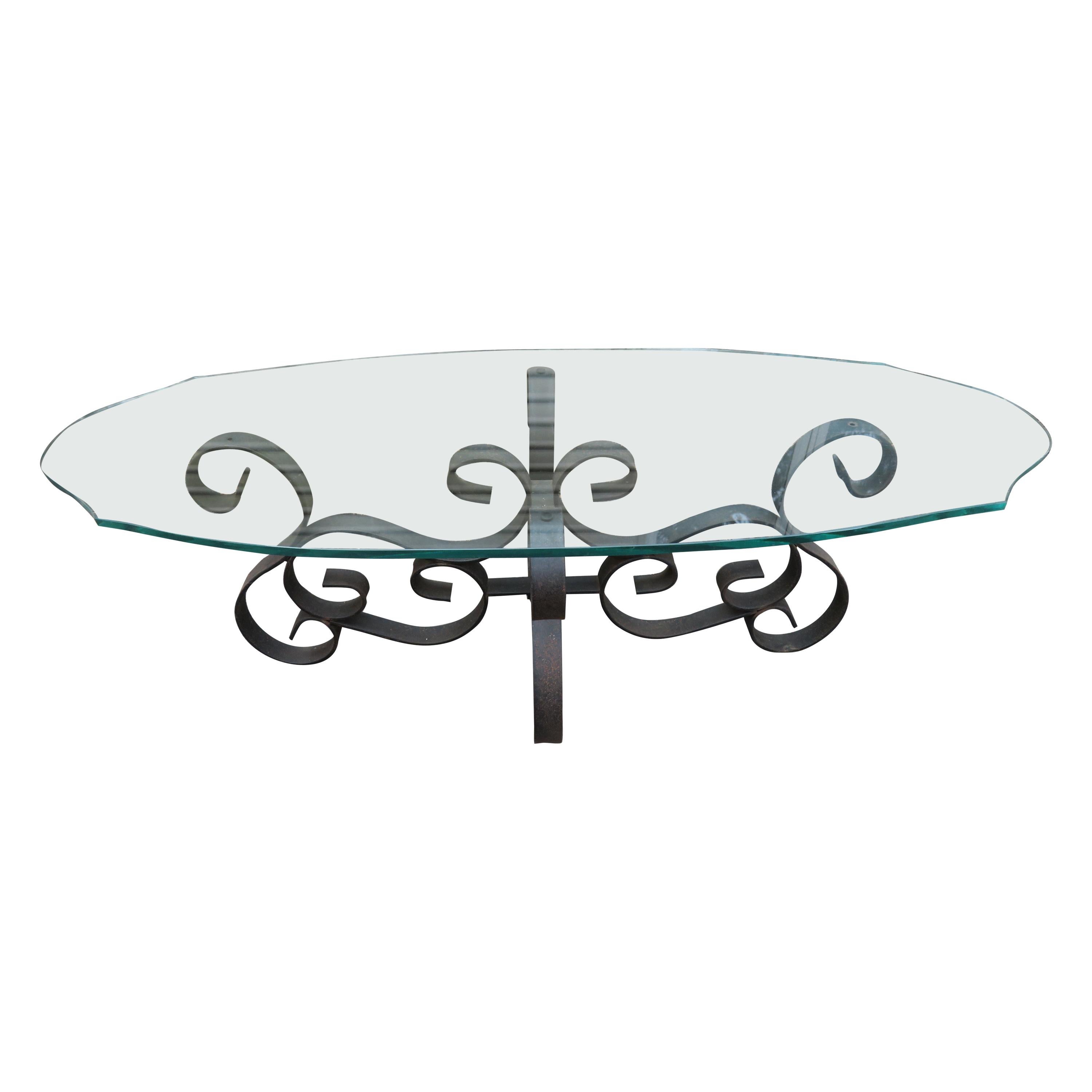 Wonderful Oblong Wrought Iron Scroll Coffee Table Mid-Century Modern For Sale