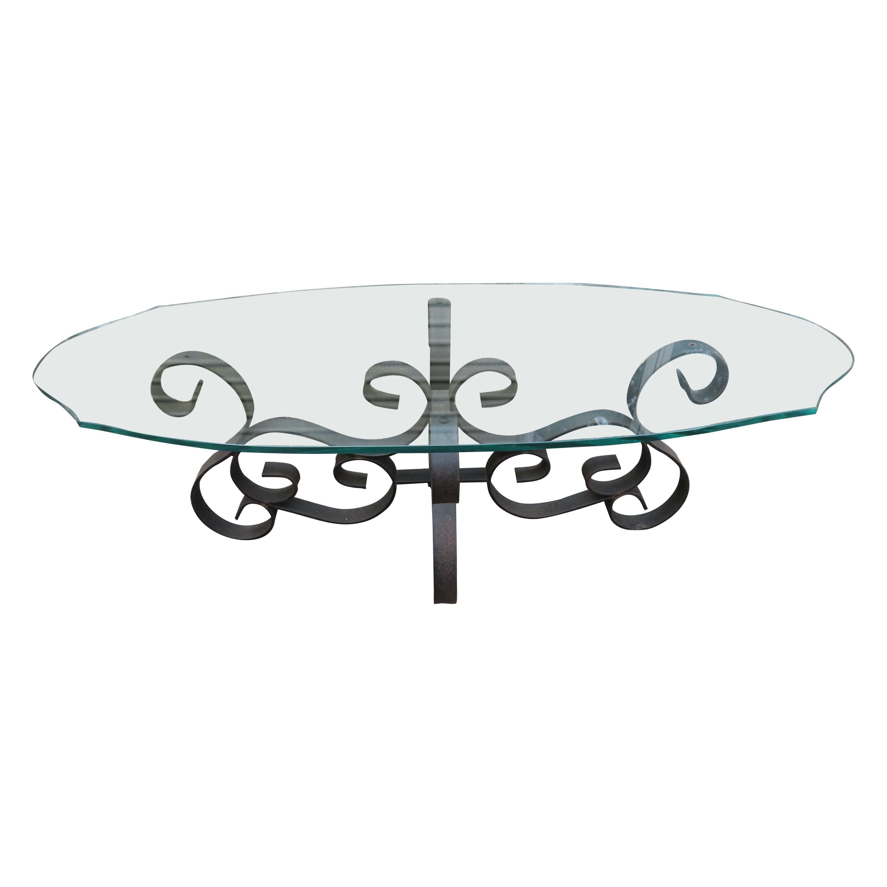 Wonderful Oblong Wrought Iron Scroll Coffee Table Mid-Century Modern