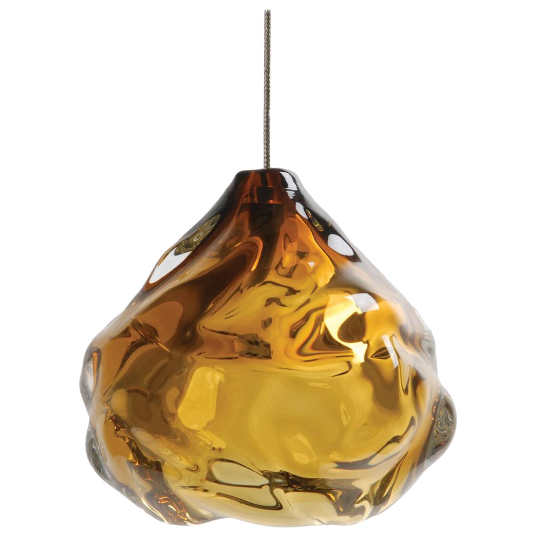 Small Amber Happy Pendant Light, Hand Blown Glass - Made to Order