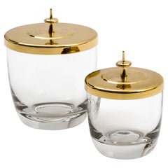 Retro Tommi Parzinger Pair of Brass Lidded Blown Glass Jars, circa 1959