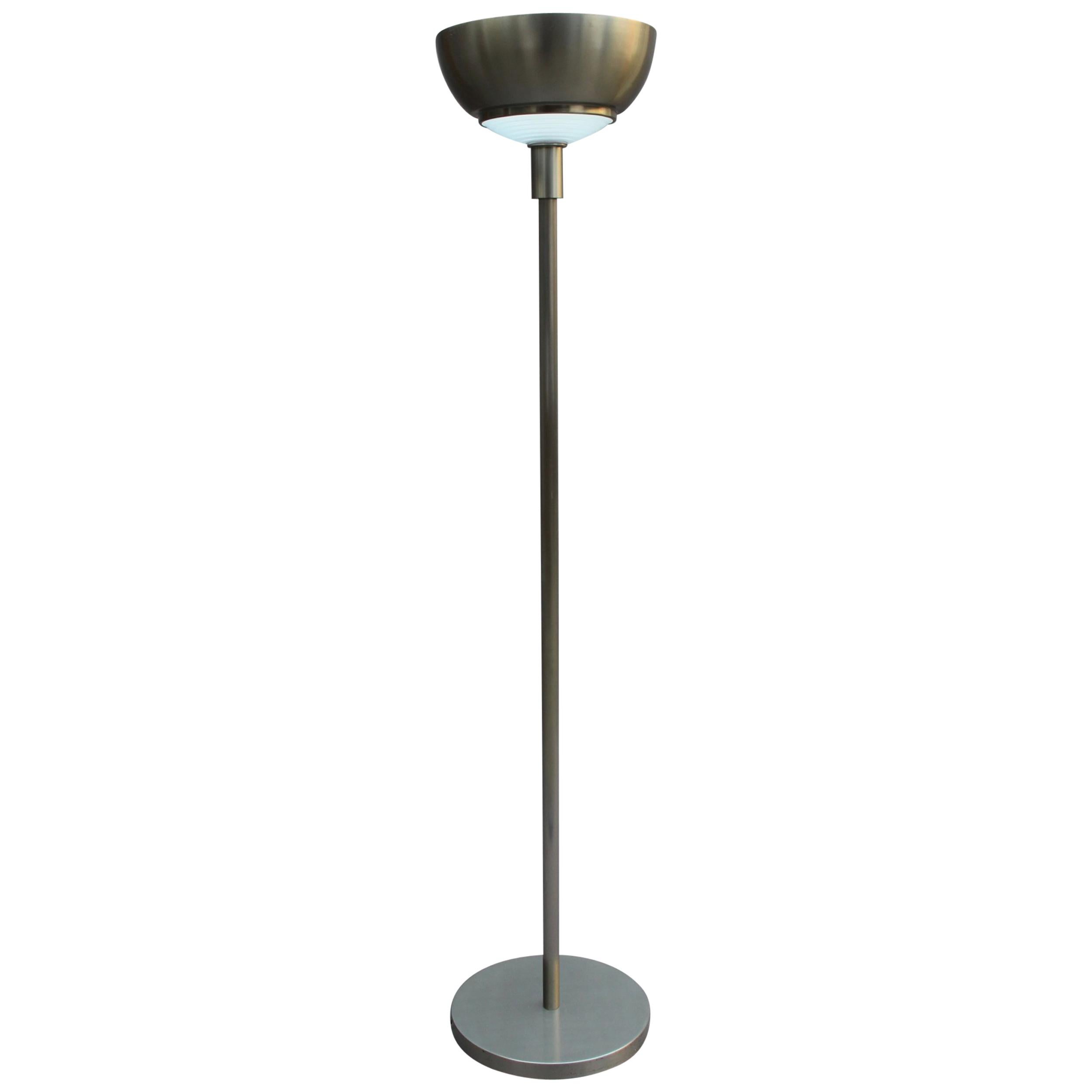 Fine French Art Deco Nickel and Glass Floor Lamp by Jean Perzel For Sale