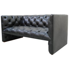 Used Wittmann Black Leather Sofa Model Edwards Design by Eward B. Tuttle