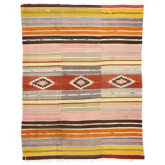 Southwestern Bohemian Vintage Turkish Kilim Rug, Flat-Weave Kilim Tribal Rug