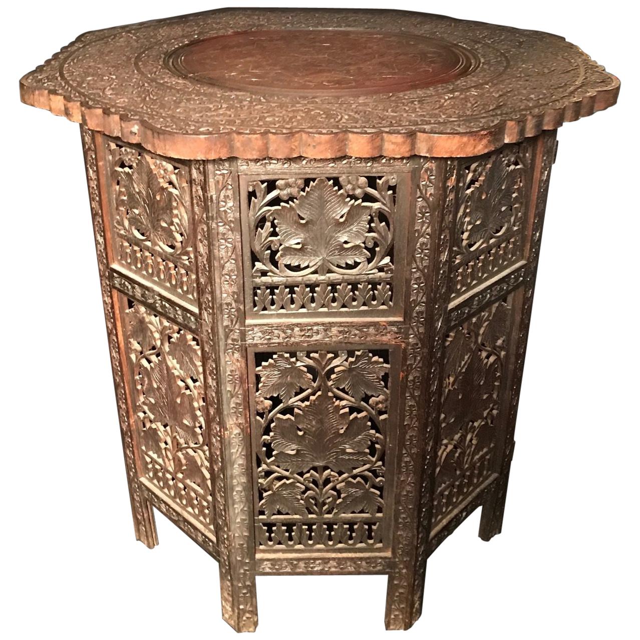 Hardwood Carved Moorish Style Octagon Side Table Tabouret